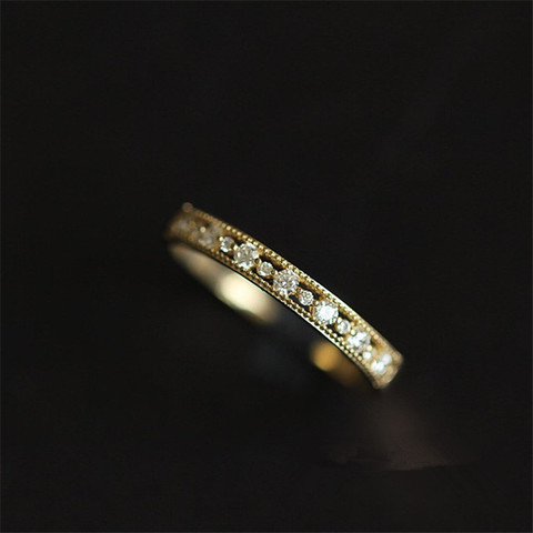 Anillo de plata de primera ley con forma de Pavé para mujer, sortija Simple, plata esterlina 925, oro de 14 quilates, estilo japonés ► Foto 1/6