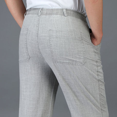 Hombres Pantalones casuales pantalones de hombre de lino verano delgada cintura elástica de oficina de negocios 5XL de talla grande ► Foto 1/5