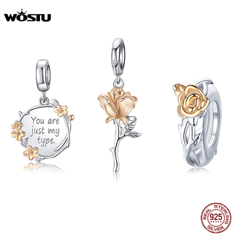 Colgantes de flores de rosas wastu Plata de Ley 925 auténtica compatibles con la Pulsera Original DIY, COLLAR COLGANTE para el Día de San Valentín, joyería, regalo de amante ► Foto 1/6