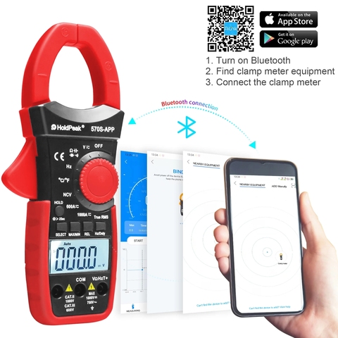 Multímetro de abrazadera de 6000 recuentos con continuidad retroiluminada, medidor de abrazadera NCV de rango automático Bluetooth para resistencia de corriente de voltaje de CA y CC ► Foto 1/1