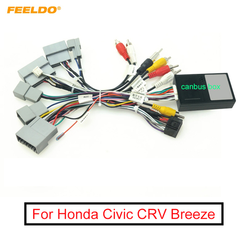 FEELDO-arnés de cableado de Audio para coche, accesorio con caja Canbus para Honda Civic CRV Breeze, adaptador de cable de instalación estéreo posventa, 16 pines ► Foto 1/6