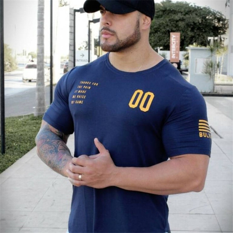 NOVEDAD DE VERANO transpirable deportes de ocio hombres cuello redondo Camiseta ajustada músculo de algodón camiseta de culturismo camisas tops gimnasios ► Foto 1/6