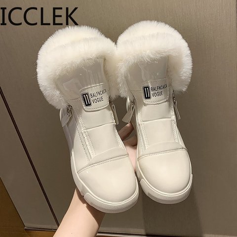 ICCLEK-zapatillas de deporte con plataforma para mujer, zapatos cálidos de invierno, botas de nieve con cremallera lateral, informales, botines blancos, 2022 ► Foto 1/6