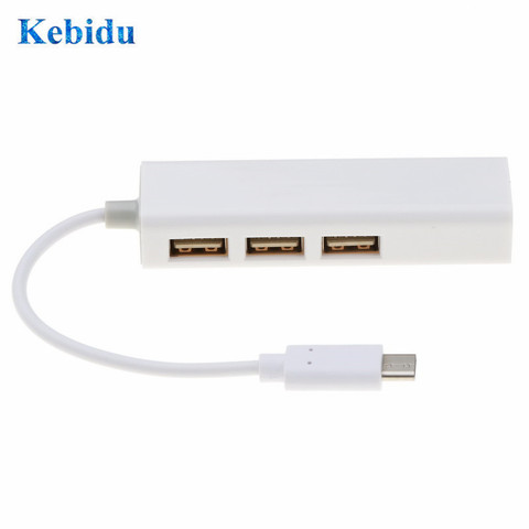 Kebidu 3 puertos USB 3,0 HUB tipo C a Ethernet LAN RJ45 adaptador de Cable de tarjeta de red adaptador de transferencia de datos de alta velocidad para PC Macbook ► Foto 1/6