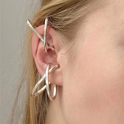 HUANZHI 2022 tendencia personalidad Punk geométrico Cruz arco Irregular de Metal clip de oreja aretes para las mujeres chica regalo de joyas de fiesta ► Foto 1/6