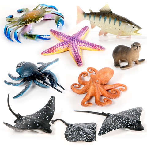 Figuras de acción de animales marinos para niños, juguete de simulación de pulpo, sello, cangrejo, Océano, Acuario, Peces en miniatura ► Foto 1/6