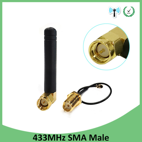 Antena de 433 MHz 2.5dbi conector macho SMA plegable 433 mhz antena impermeable direccional antenne + 21cm RP-SMA/u FL Cable Pigtail ► Foto 1/6