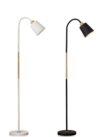 Nórdico blanco negro Color de madera piso moderna lámpara E27 lámparas de pie esquina Simple lámpara de pie luz de curva la luz de lectura ► Foto 1/6