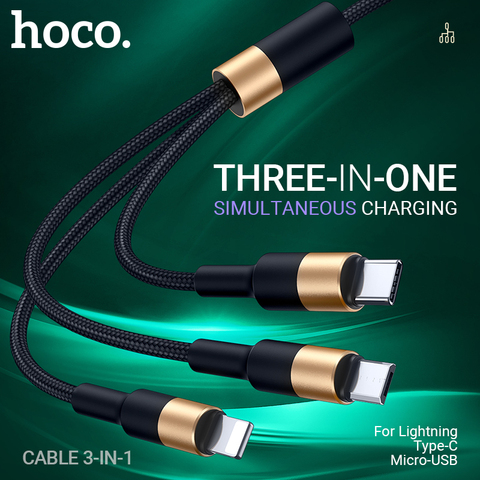 Hoco-Cable USB 3 en 1 para iPhone, Cable Micro USB tipo C 3 en 1 para Samsung, Cargador USB C, carga rápida para Lightning universal ► Foto 1/6