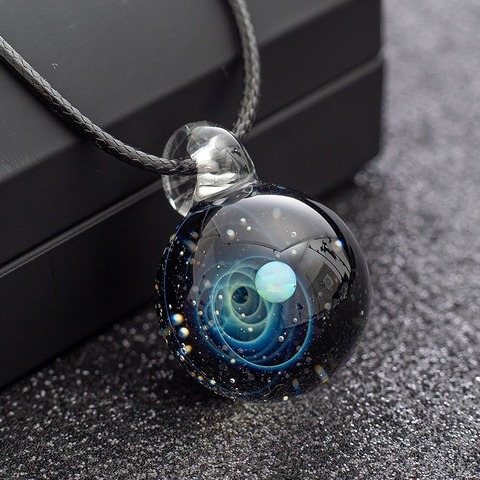 Collar con diseño del universo para mujer, hecha a mano nebulosa Bola de cristal, colgante de galaxia con sistema Solar, regalo de joyería para mujer ► Foto 1/6