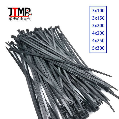 Brida de cable de nailon de 100mm, 200mm, 300mm, tirantes de alambre de plástico de autobloqueo negro, 3x100, 3x150, 3x200, 4x200, 5x300 ► Foto 1/5