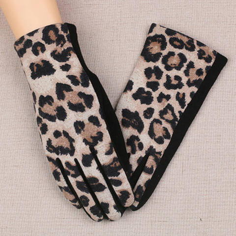 Las mujeres de invierno de leopardo de moda guantes de fina de Cachemira de dedo completo para pantalla táctil guantes mujeres lana guantes cálidos para conducir K11 ► Foto 1/6