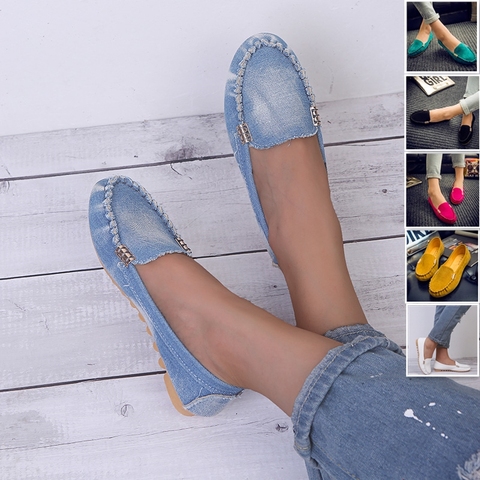 Zapatos planos informales para mujer, mocasines planos de primavera y otoño, zapatos de mujer, zapatos de mezclilla de punta redonda suave, zapatos vaqueros de talla grande ► Foto 1/6