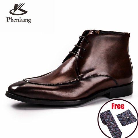 Botas de invierno de cuero de vaca para hombre, botines planos informales, brogue, calidad cómoda vestido con cordón, chelsea, 2022 ► Foto 1/6