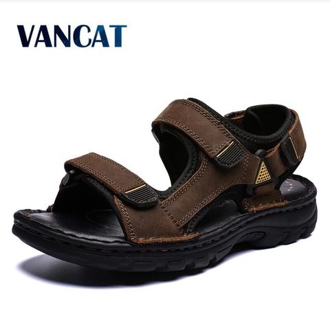 Sandalias de playa con diseño transpirable para hombre, zapatillas de deporte masculinas, resistentes al agua, de estilo romano, casuales, de cuero genuino, adecuadas para playa ► Foto 1/6