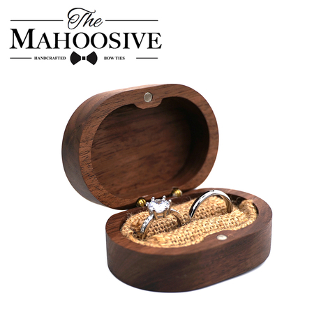Caja de anillo de joyería de madera al por mayor, soporte de anillo de madera de boda rústica, caja de regalo de madera de portador de anillo de boda personalizada ► Foto 1/6
