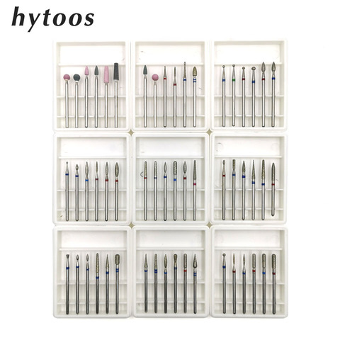 HYTOOS-Juego de brocas de diamante para uñas, 6 uds., fresa para manicura de 3/32 