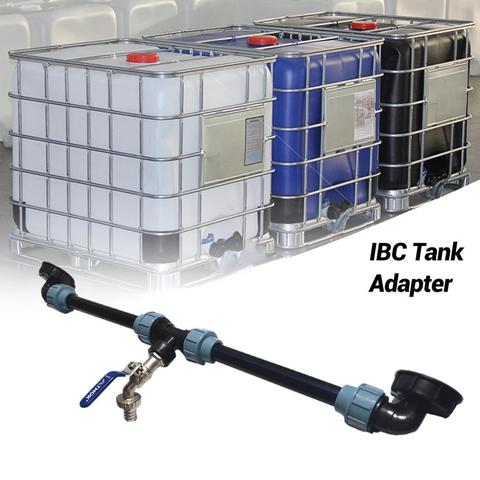 Adaptador de grifo de tanque IBC, grifo de rosca de tanque IBC de polietileno con 1 tubo y 2 conectores curvos, adaptador de drenaje ► Foto 1/6