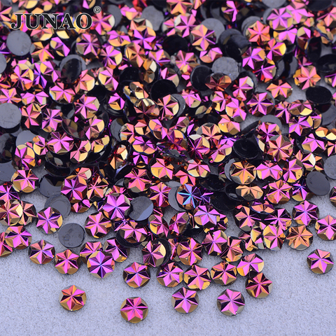 JUNAO 500pc 5mm oro rosa AB flor pegatina de estrás redonda, Parte posterior plana de resina cara de piedra de cristal de Strass de ropa de joyas ► Foto 1/6