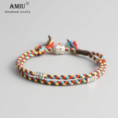 AMIU Budista Tibetano suerte tejido amuleto tibetano de pulseras y brazaletes para las mujeres los hombres cuerda hecha a mano de Buda pulsera de tobillera ► Foto 1/6