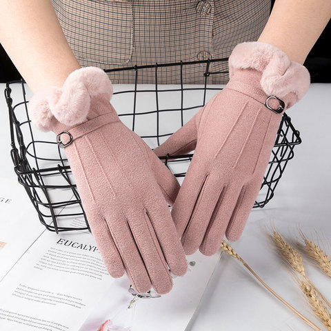 Guantes cálidos de invierno para mujer, resistentes al viento, cepillados y gruesos, al aire libre para ciclismo, conducción, cálidos ► Foto 1/5
