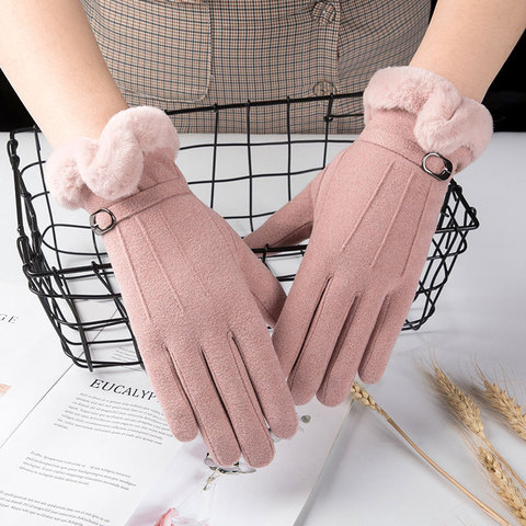 Guantes cálidos de invierno para mujer, resistentes al viento, cepillados y gruesos, al aire libre para ciclismo, conducción, cálidos ► Foto 1/5