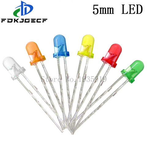 100 Uds de 5mm LED diodo LED 5mm Kit surtido ledes para manualidades blanco verde rojo azul amarillo naranja de diodo emisor de luz ► Foto 1/6