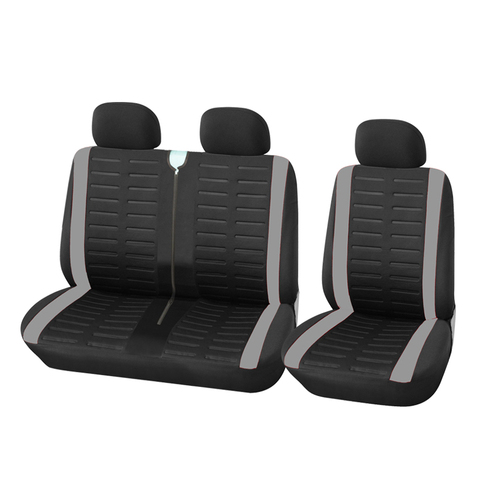 Fundas de asiento de coche para transporte/furgoneta, 1 + 2 fundas grises, ajuste Universal para 2 + 1 asientos de coche, accesorios interiores de camión ► Foto 1/5