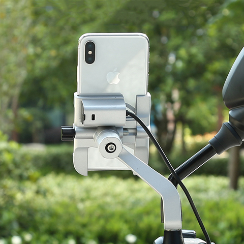 SMOYNG-soporte para teléfono móvil de aluminio, con cargador USB, para manillar de bicicleta ► Foto 1/6