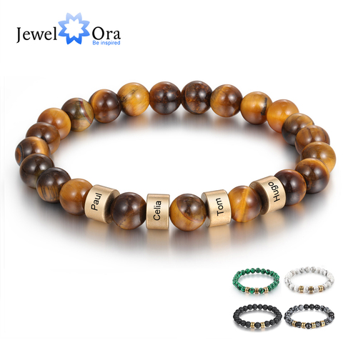 Pulsera personalizada con grabado de nombre para hombre, pulsera personalizada con cuentas de piedra de ojo de tigre de Lava, regalos de joyería artesanal para novio ► Foto 1/6