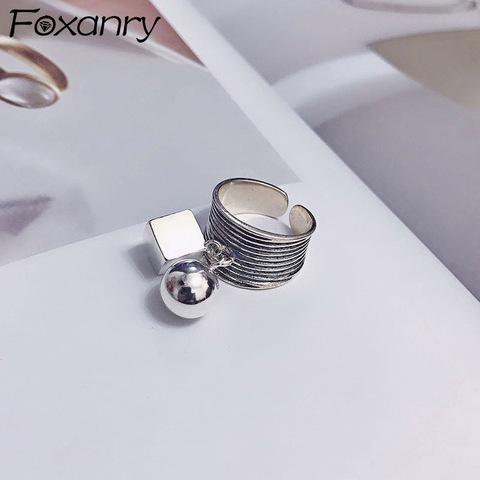 Foxanry-anillos de plata de ley 925 para mujer, bola cuadrada sencilla a la moda, colgante Vintage Punk, regalos de joyería para fiesta de cumpleaños ► Foto 1/5