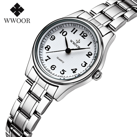 WWOOR-reloj informal de cuarzo para mujer, pulsera pequeña de acero inoxidable con números arábicos, estilo de diseñador a la moda ► Foto 1/6