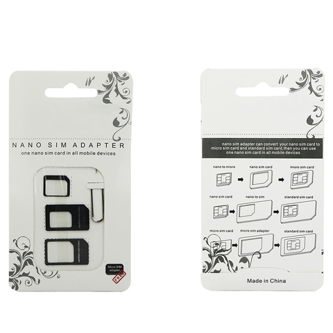 Adaptador de tarjeta SIM 4 en 1, Nano Micro SIM, adaptador de tarjeta SIM estándar, Pin de expulsión para teléfonos iphone 4, 4S, 5, 6, 6S, 7, 8, X Plus ► Foto 1/5