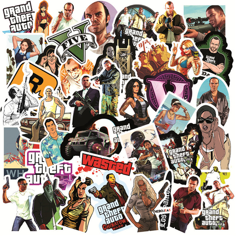 Pegatinas de GTA para juegos, 50 Uds., grafiti, equipaje de viaje, guitarra, portátil, impermeables, calcomanías clásicas geniales, broma para chico, Juguetes ► Foto 1/6