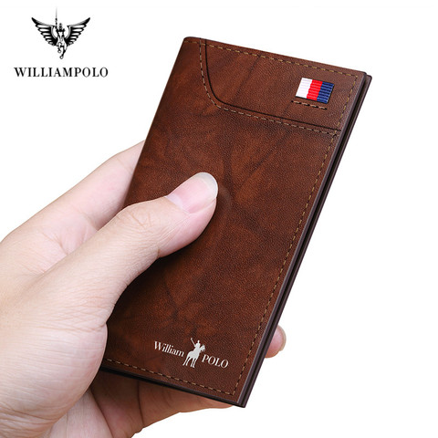 Williams-cartera de Cuero 100% auténtico para hombre, cartera pequeña ultrafina compacta, tarjetero de piel de vaca, monedero de diseño corto ► Foto 1/6