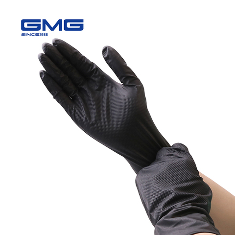 Guantes de nitrilo resistentes con patrón de diamante GMG negro amarillo, naranja, verde, 9 pulgadas, 12 pulgadas, guantes de seguridad para el trabajo, Guanti nitrilo ► Foto 1/6