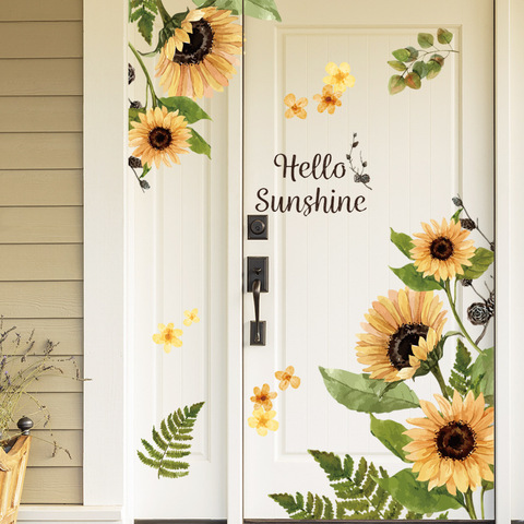 Pegatinas de pared de vidrio con girasol para decoración del hogar, pegatinas decorativas con fondo Floral para sala de estar, accesorios de decoración para habitaciones ► Foto 1/5