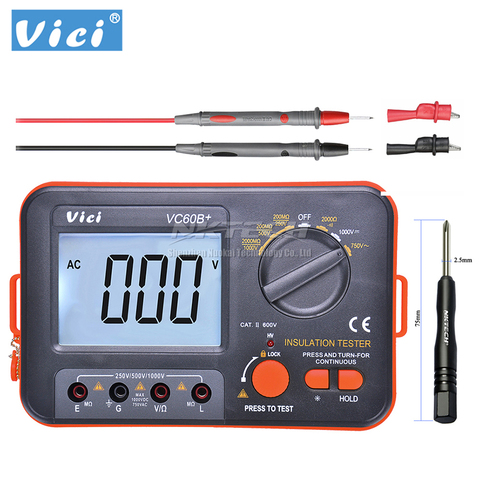 Vici VICHY VC60B+ Insulation Resistance Tester Megohmmeter Ohmmeter Voltmeter DVM 1000V 2G w/ LCD Backlight ► Foto 1/6