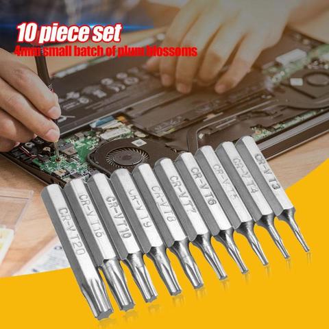 Juego de brocas Torx de CR-V, 10 Uds., superficie de galvanizado T3 T4 T5 T6 T7 T8 T9 T10 T15 T20, cabeza de lote, puntas de destornillador para reparación móvil ► Foto 1/6