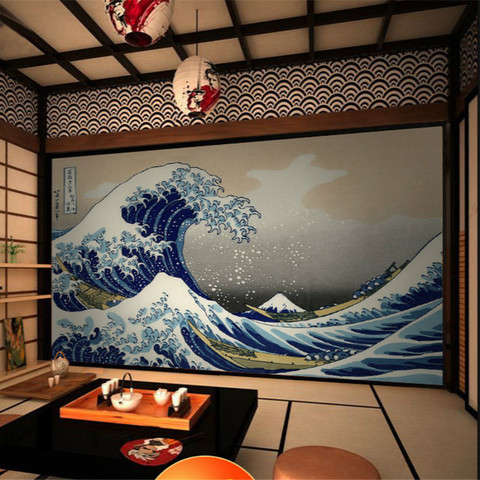 Japonés Ukiyo-e olas grandes HD papeles de pared de fotos y el viento de la pared de fondo de papel de 3D para Cocina Japonesa Sushi de restaurante ► Foto 1/6
