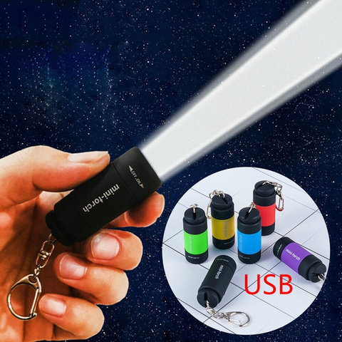 1 Mini llavero linterna de bolsillo USB recargable LED lámpara linterna de luz impermeable ► Foto 1/6