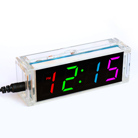 Kit de reloj DIY, 4 tubos digitales, LED multicolor, indicador de fecha de temperatura de la semana, con cubierta de funda transparente, proyecto de costura diy ► Foto 1/6