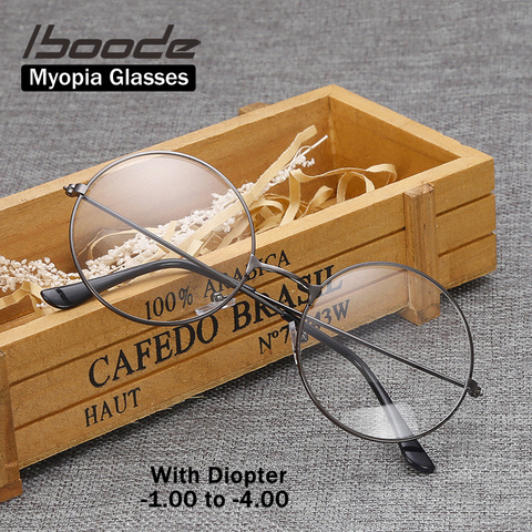 Iboode-Gafas de miopía Retro Vintage con marco de Metal redondo, lentes con dioptrías, 1,0, 1,5, 2,0, 2,5, 3,0, 3,5, 4 marcos ópticos ► Foto 1/6