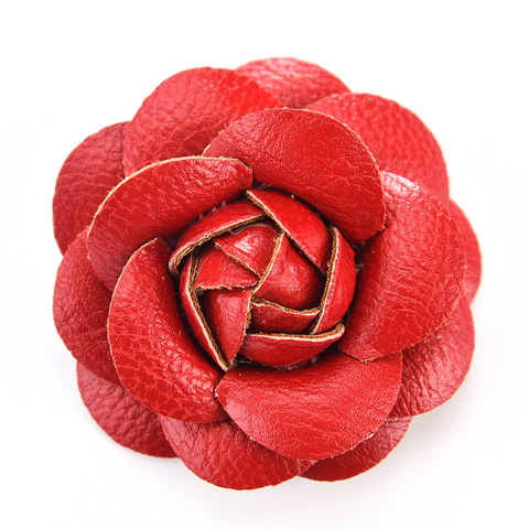 Broche de flor de Camelia de cuero PU para mujer, broche de solapa, joyería, broche, ramillete, accesorios, Coreano hecho a mano ► Foto 1/6