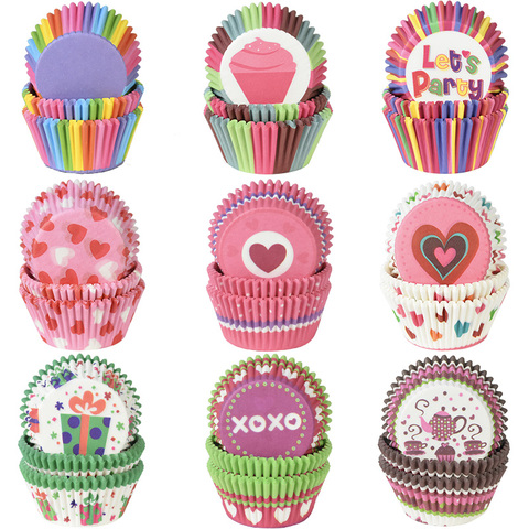 100 Uds Muffin copas de papel para magdalenas Cupcake caja de moldes de pasteles para horno estuche con forma de taza bandeja de fiesta herramientas de decoración de pasteles decoración de fiesta de cumpleaños ► Foto 1/6