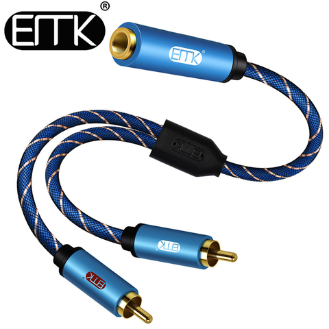 EMK-Cable de Audio estéreo hembra a 2RCA macho chapado en oro para teléfonos inteligentes, MP3, tabletas, cine en casa, 3,5mm ► Foto 1/6