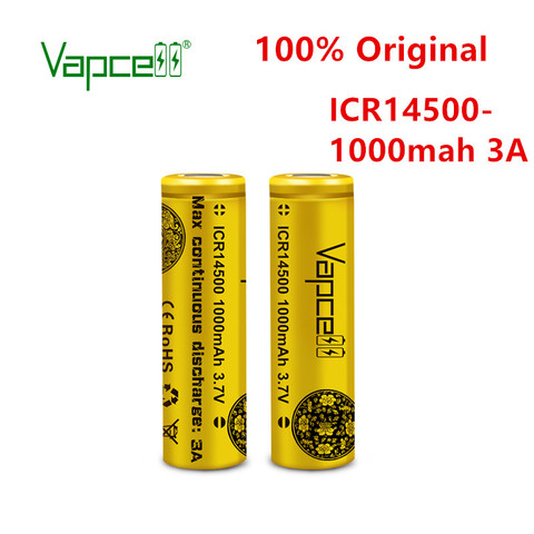 Vapcell-batería de litio para linterna, 100% original mini, 3,7 v, 14500, ICR14500, 1000mah, 3A, PK 14500p ► Foto 1/6