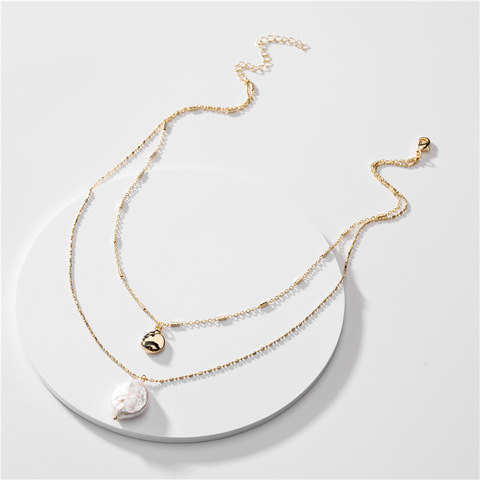 Collar de cadena delicada de doble capa para mujer, collares de perlas colgantes de agua dulce con capas ► Foto 1/2