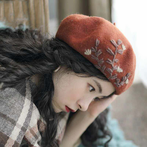 Sombrero de invierno de lana para mujer, boina cálida, gorro de pintor francés ► Foto 1/5