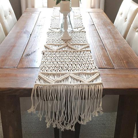 Camino de mesa bohemio hecho a mano, tapiz de cama de mesa de macramé tejido a mano con borlas, decoración para el hogar y fiesta de boda ► Foto 1/6